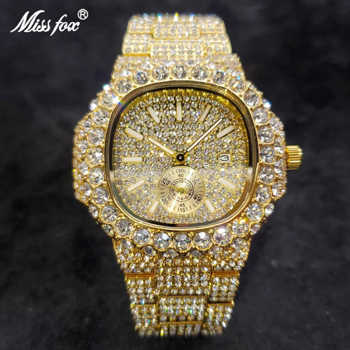 Luxus "Iced Out" Quarz-Armbanduhr für Herren – Edelstahl, Stoßfest, Wasserdicht