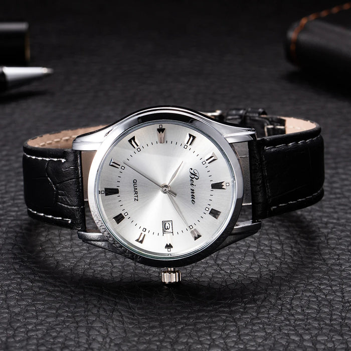 Herren Business Quarzuhr – Elegante Lederarmbanduhr, stoßfest & wasserdicht