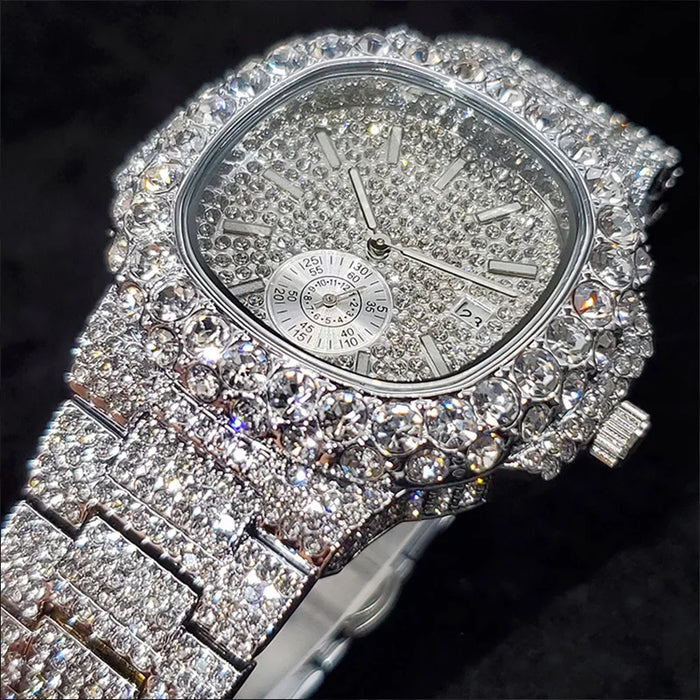 Luxus "Iced Out" Quarz-Armbanduhr für Herren – Edelstahl, Stoßfest, Wasserdicht