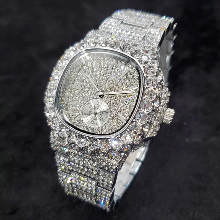 Luxus "Iced Out" Quarz-Armbanduhr für Herren – Edelstahl, Stoßfest, Wasserdicht