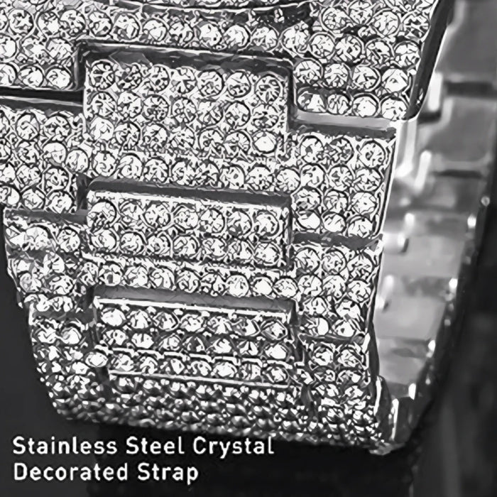 PINTIME Iced Out Quarzuhr für Herren, 3ATM Wasserdicht, Mode Hip Hop Armbanduhr mit CZ Kristallen, Unisex