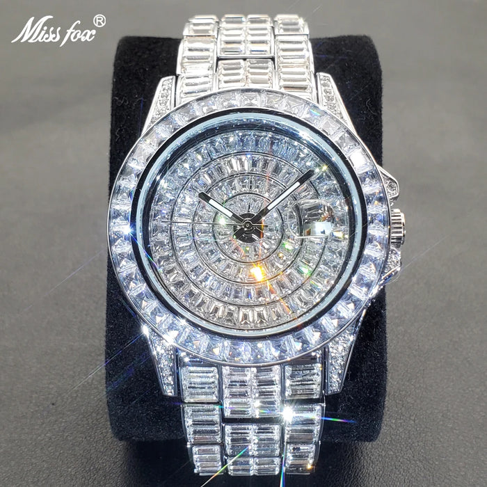 Ice Out Luxus Quarzuhr für Herren – Voll Diamant, Luminous Zeiger, 30m Wasserdicht, Edelstahl, Auto Date, Anti-Magnetisch